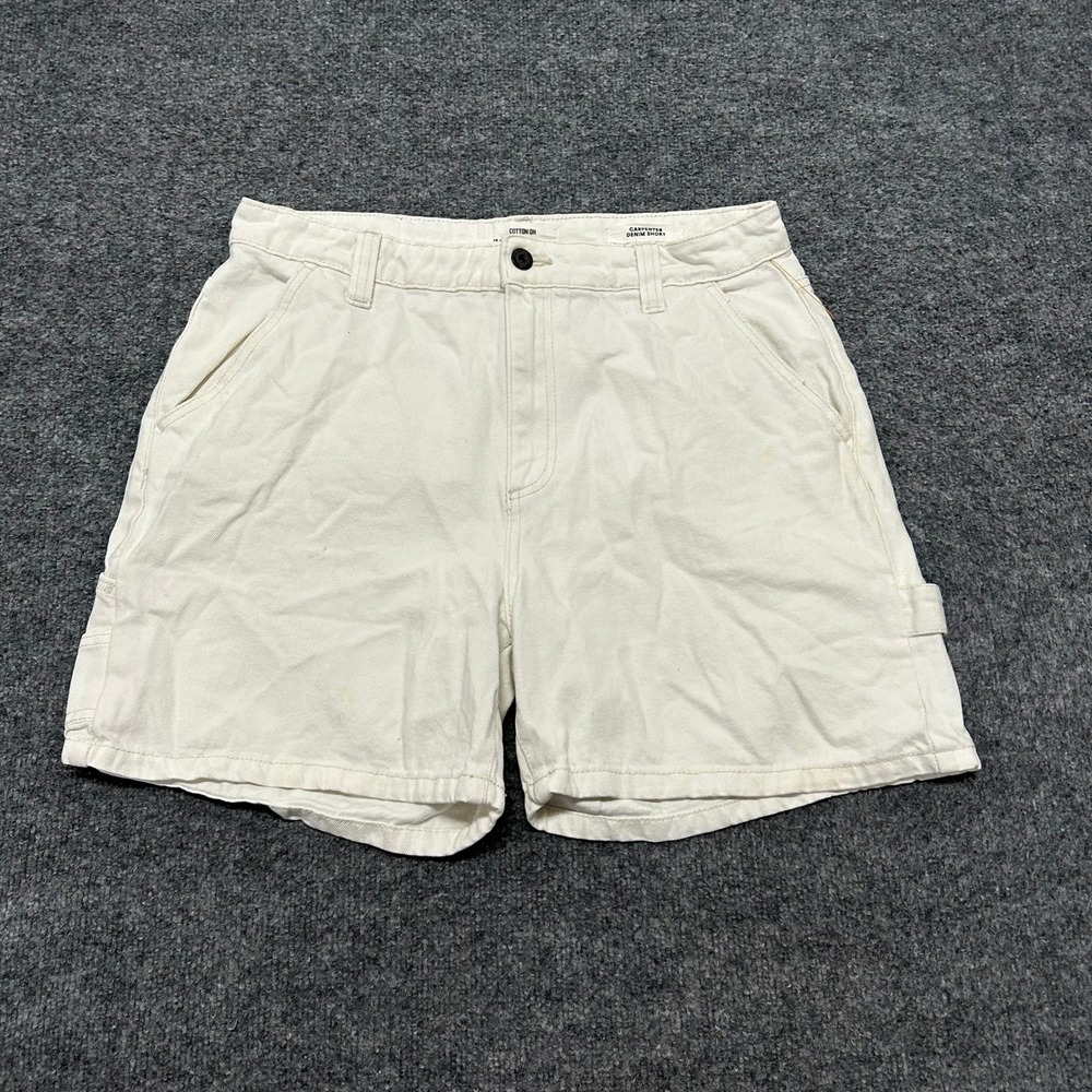 Cotton On Carpenter Denim Shorts Womens Size 10 White Utility Relaxed Pockets